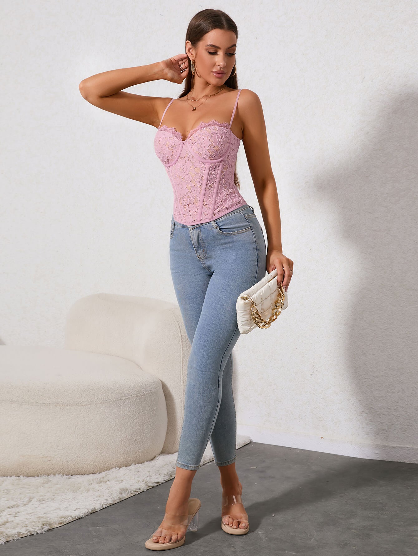Zip Back Lace Cami Top