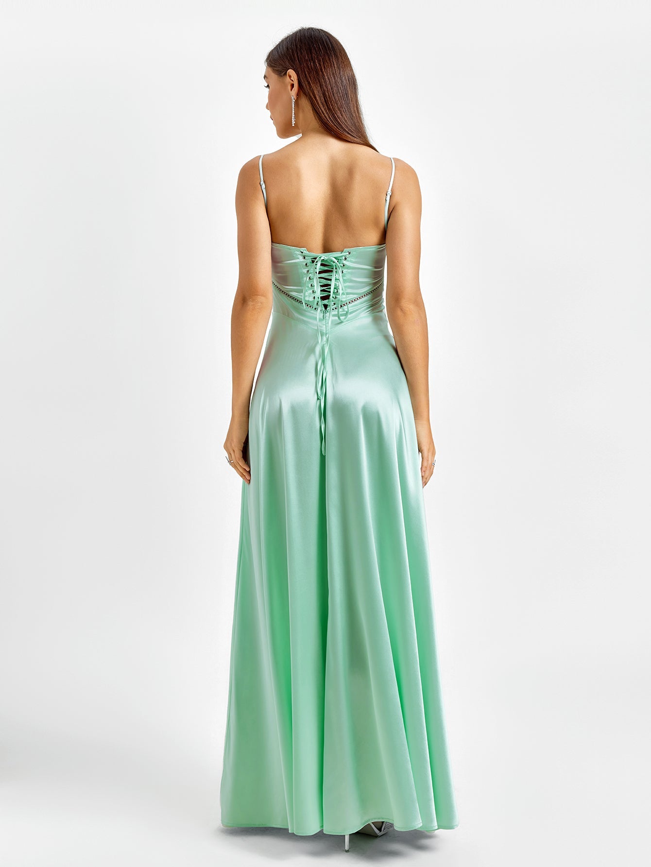 Crisscross Back Satin Maxi Dress