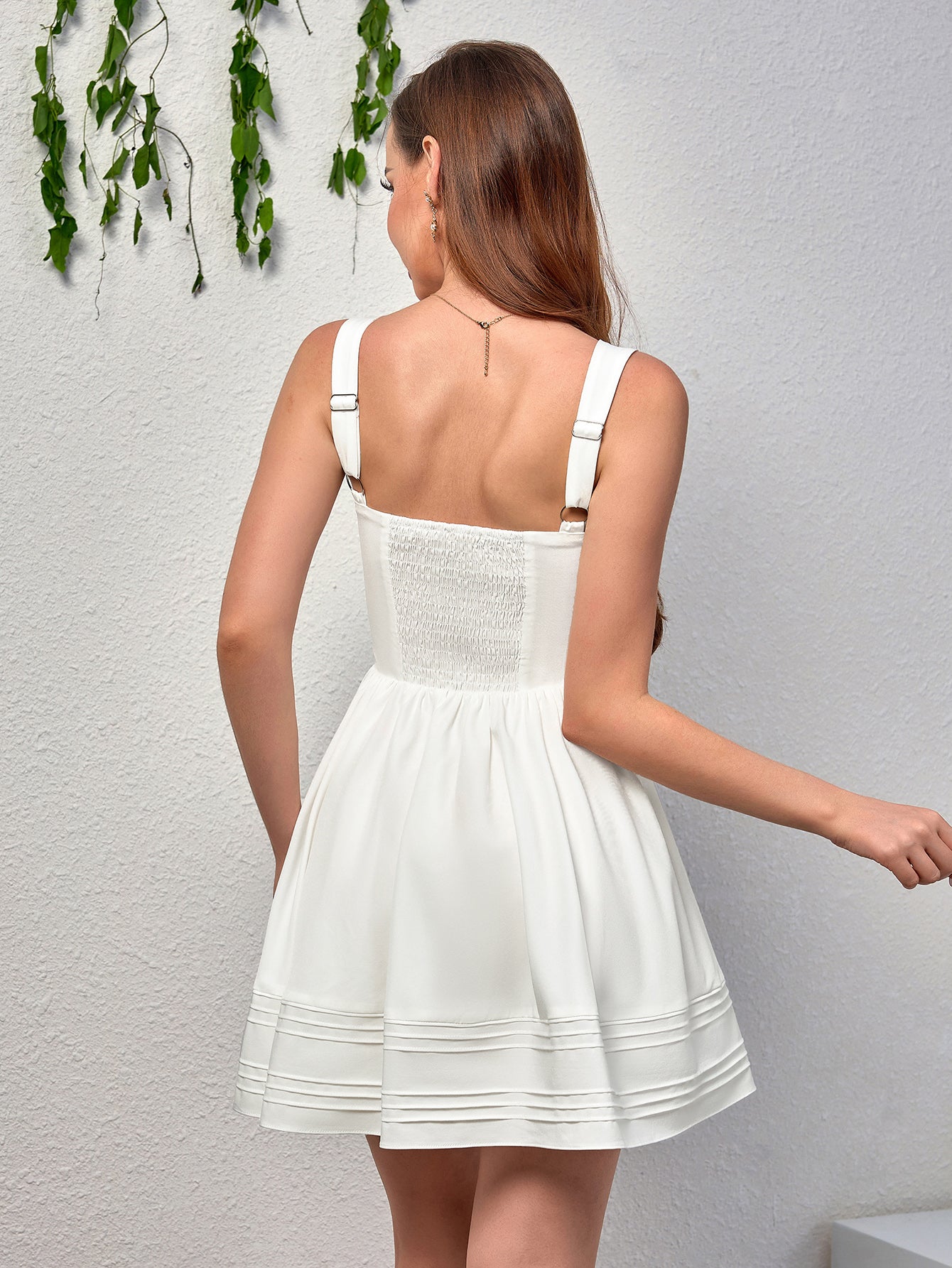 Ruched Bust Tie Front Pleated Hem Cami Dress