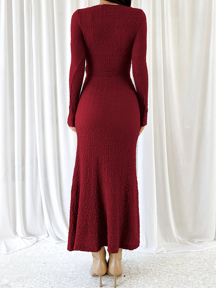 V-Neck Ruched Twist Bodycon Knitted Dress