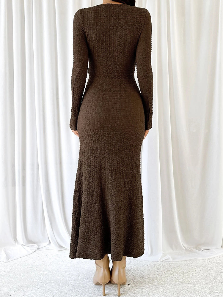 V-Neck Ruched Twist Bodycon Knitted Dress