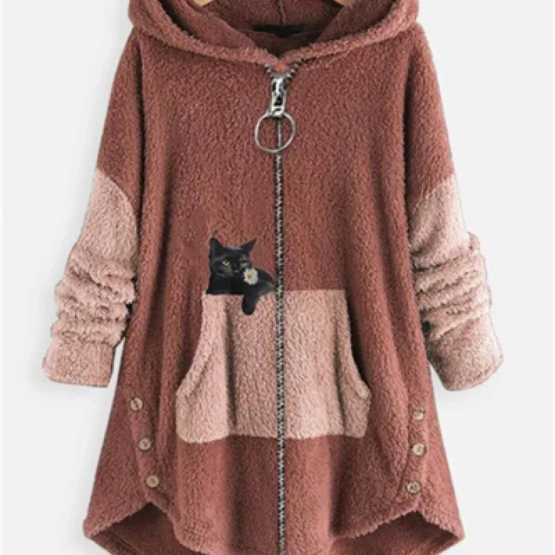 Abrigo de Oso de Talla Grande para Mujer - Chloe, Manga Larga, Con Estampado Animal para Otoño/Invierno