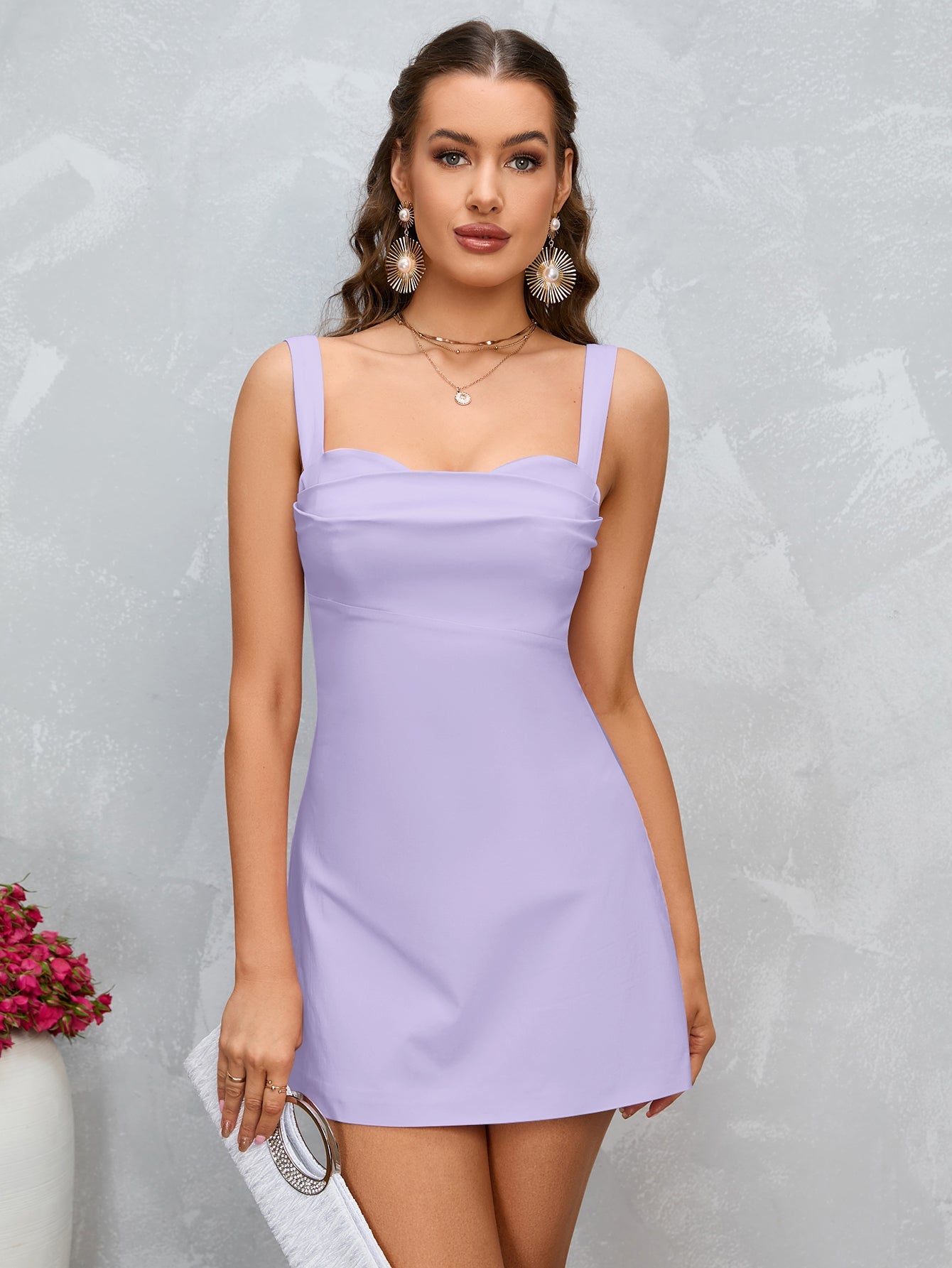 Solid Draped Collar Cami Dress