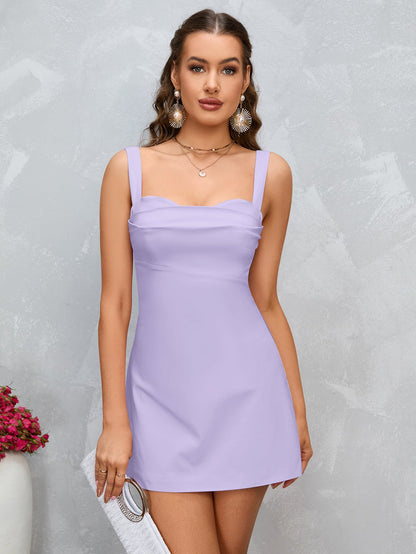 Solid Draped Collar Cami Dress