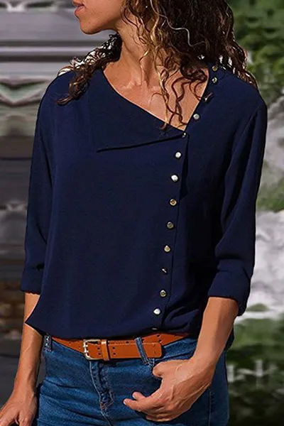 Veronica - Camisa de mujer con cuello diagonal y botones irregulares