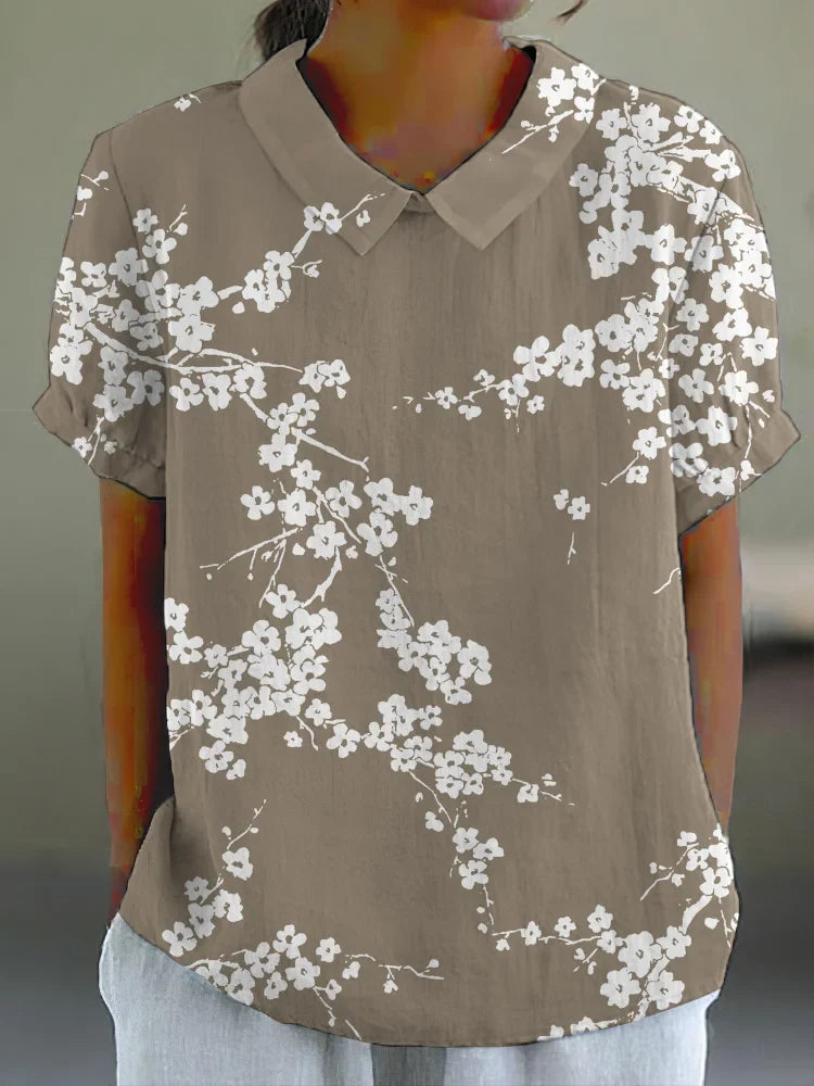 Liva - Camisa informal con estampado japonés de cerezos en flor