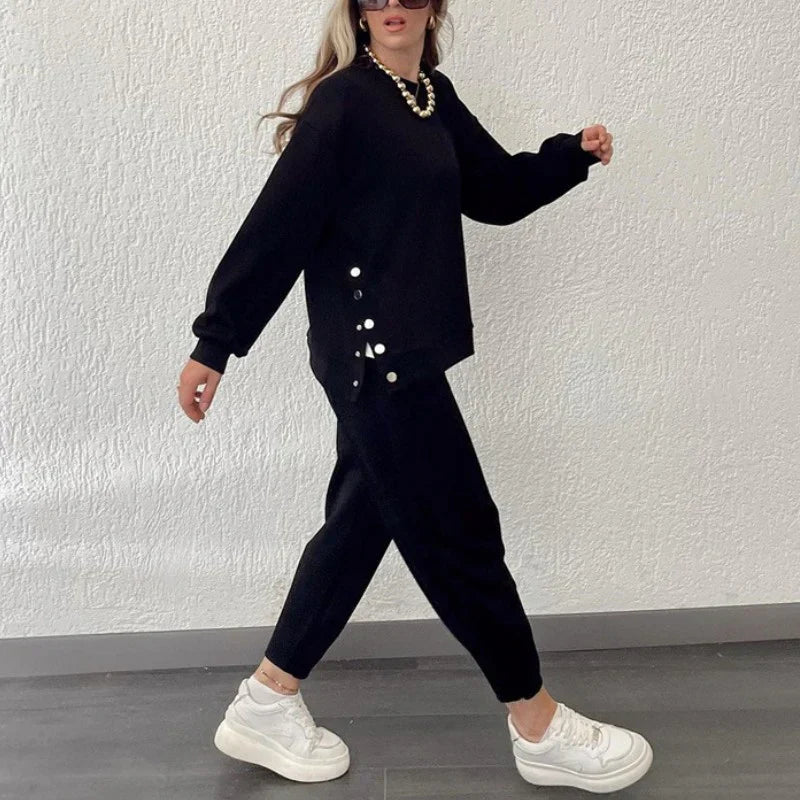 Conjunto de Traje de Chaqueta con Botones y Pantalones de Dos Piezas - Estilo Moderno