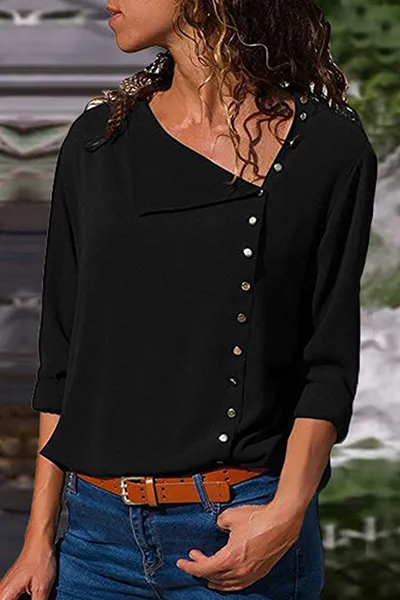 Veronica - Camisa de mujer con cuello diagonal y botones irregulares