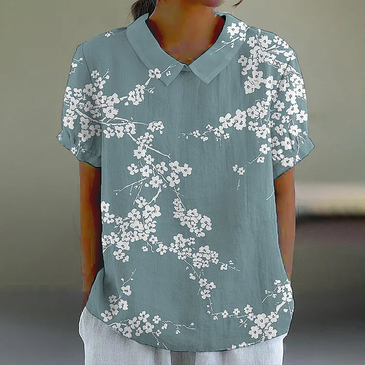 Liva - Camisa informal con estampado japonés de cerezos en flor