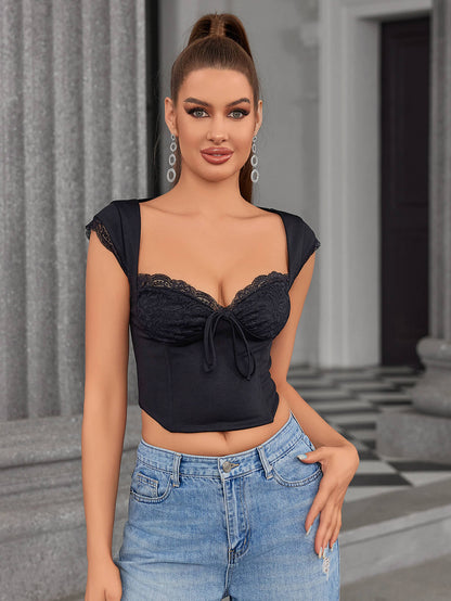 Backless Lace Spliced Boning Corset Crop Top