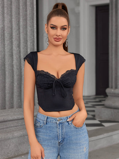 Backless Lace Spliced Boning Corset Crop Top