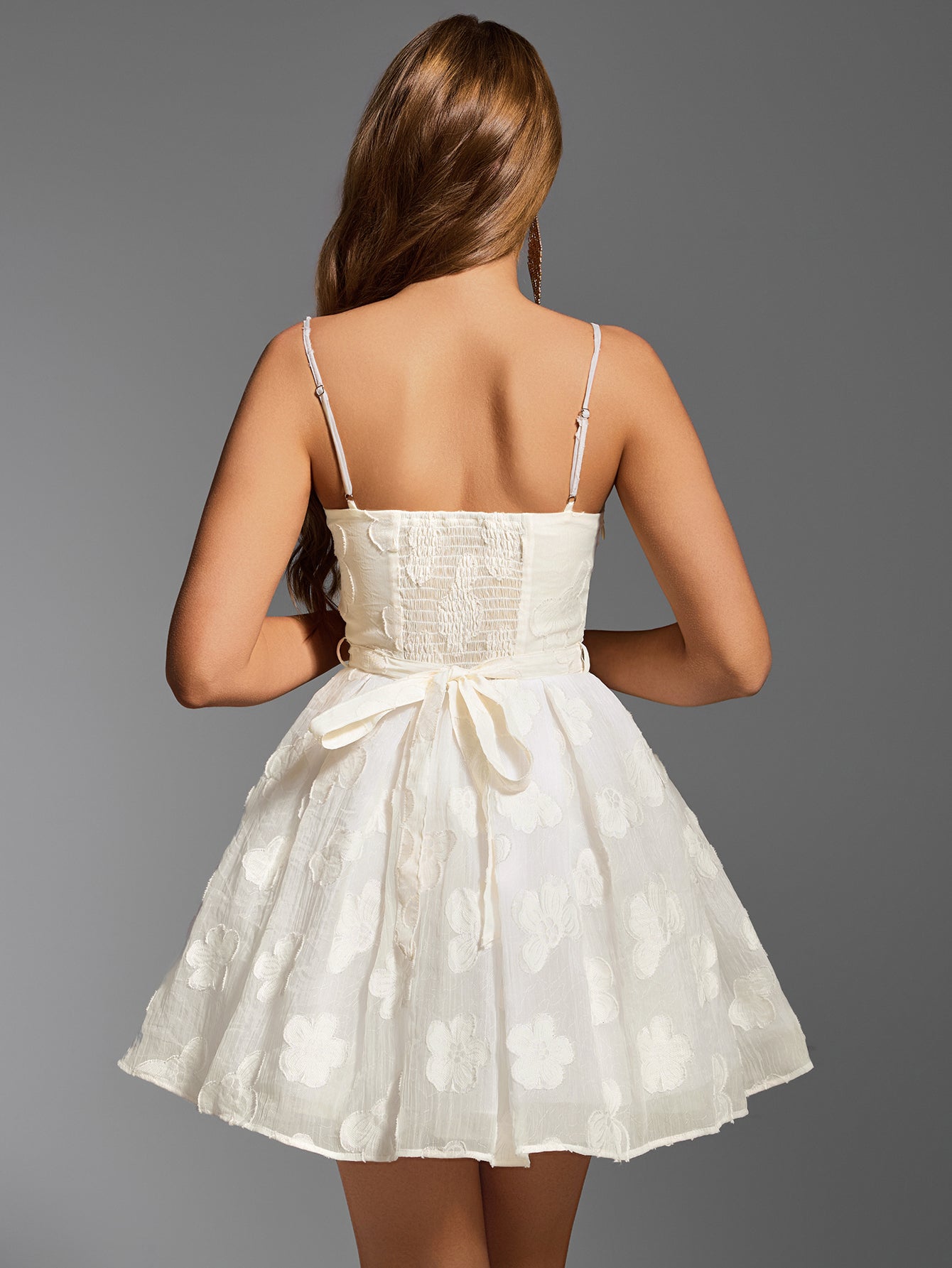 Bow Tie Back Jacquard Corset Cami Dress