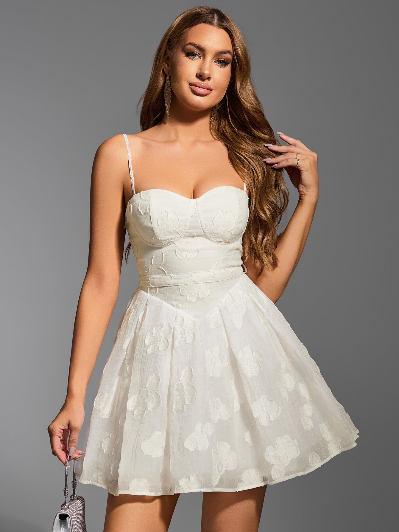 Bow Tie Back Jacquard Corset Cami Dress