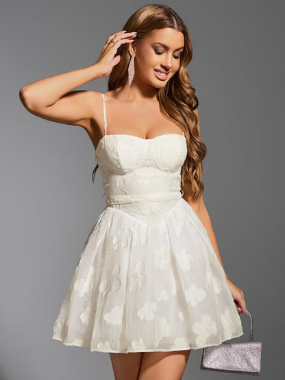Bow Tie Back Jacquard Corset Cami Dress