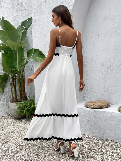 Contrast Color Ruched Backless Cami Dress