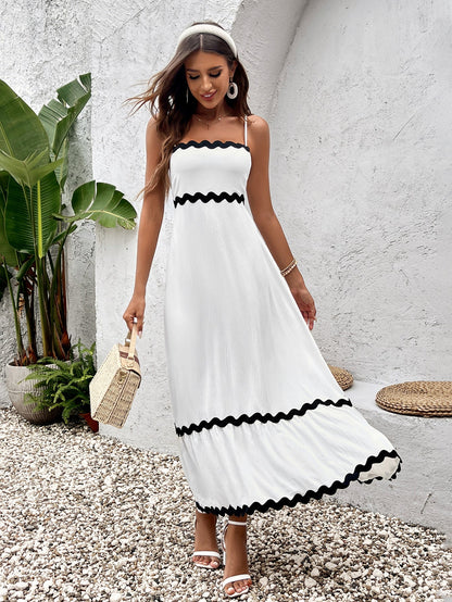Contrast Color Ruched Backless Cami Dress