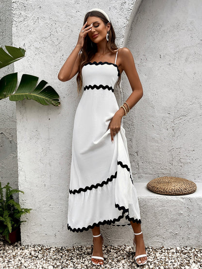 Contrast Color Ruched Backless Cami Dress