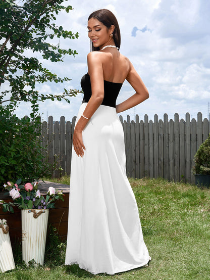 Contrast Ruched Waist Tube Maxi Dress