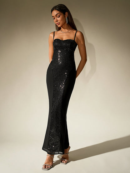 Contrast Sequin Corset Mermaid Bodycon Dress