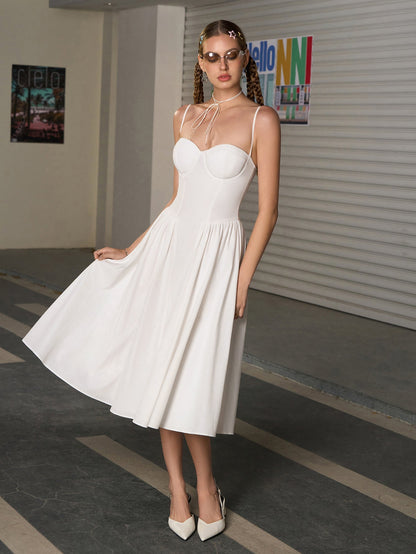Corset Backless Solid Midi Dress