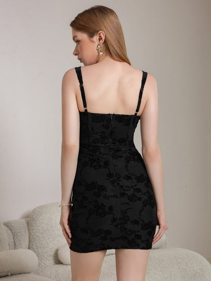 Corset Flocked Print Bodycon Cami Dress