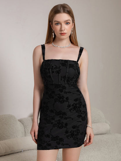 Corset Flocked Print Bodycon Cami Dress