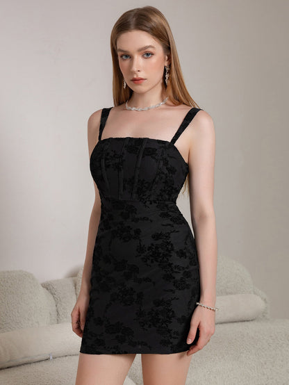 Corset Flocked Print Bodycon Cami Dress