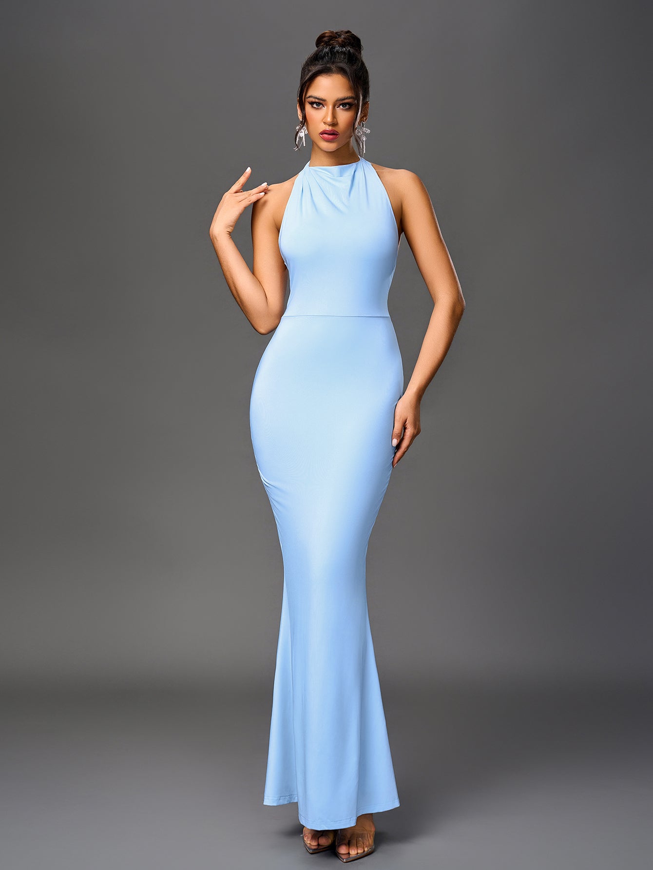 Cowl Neck Backless Mermaid Hem Bodycon Dress