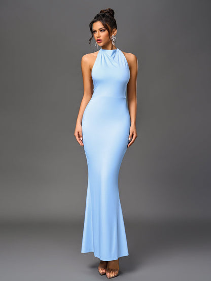 Cowl Neck Backless Mermaid Hem Bodycon Dress
