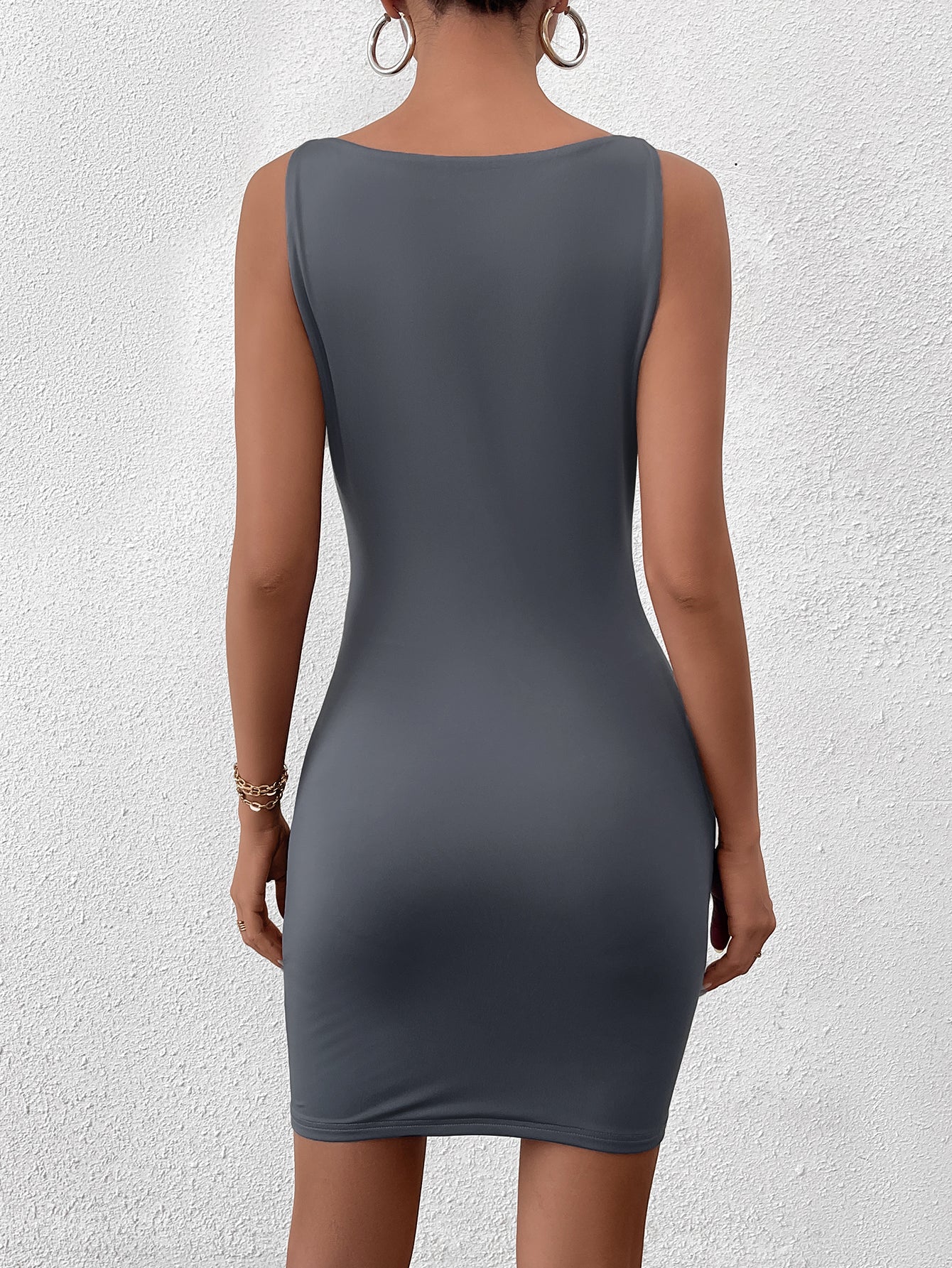 Crew Neck Ruched Bodycon Solid Dress