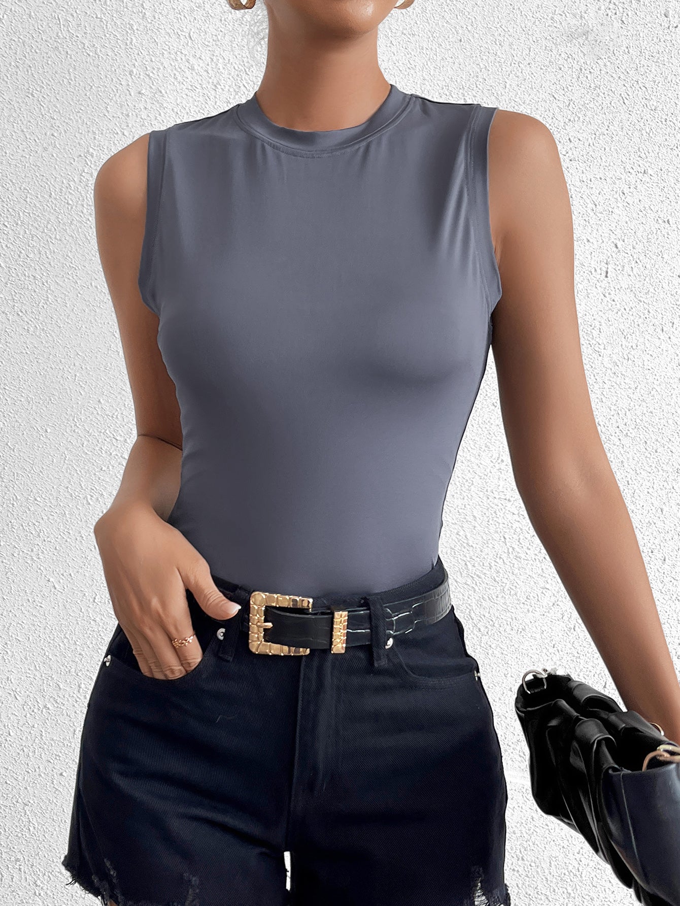 Crew Neck Sleeveless Tank Solid Top
