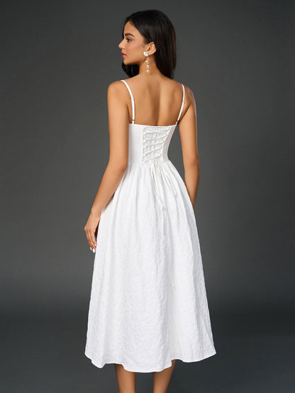 Crisscross Back Jacquard Solid Cami Dress