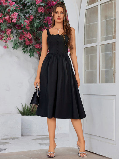 Crisscross Tie Back Button Pocket Solid Dress
