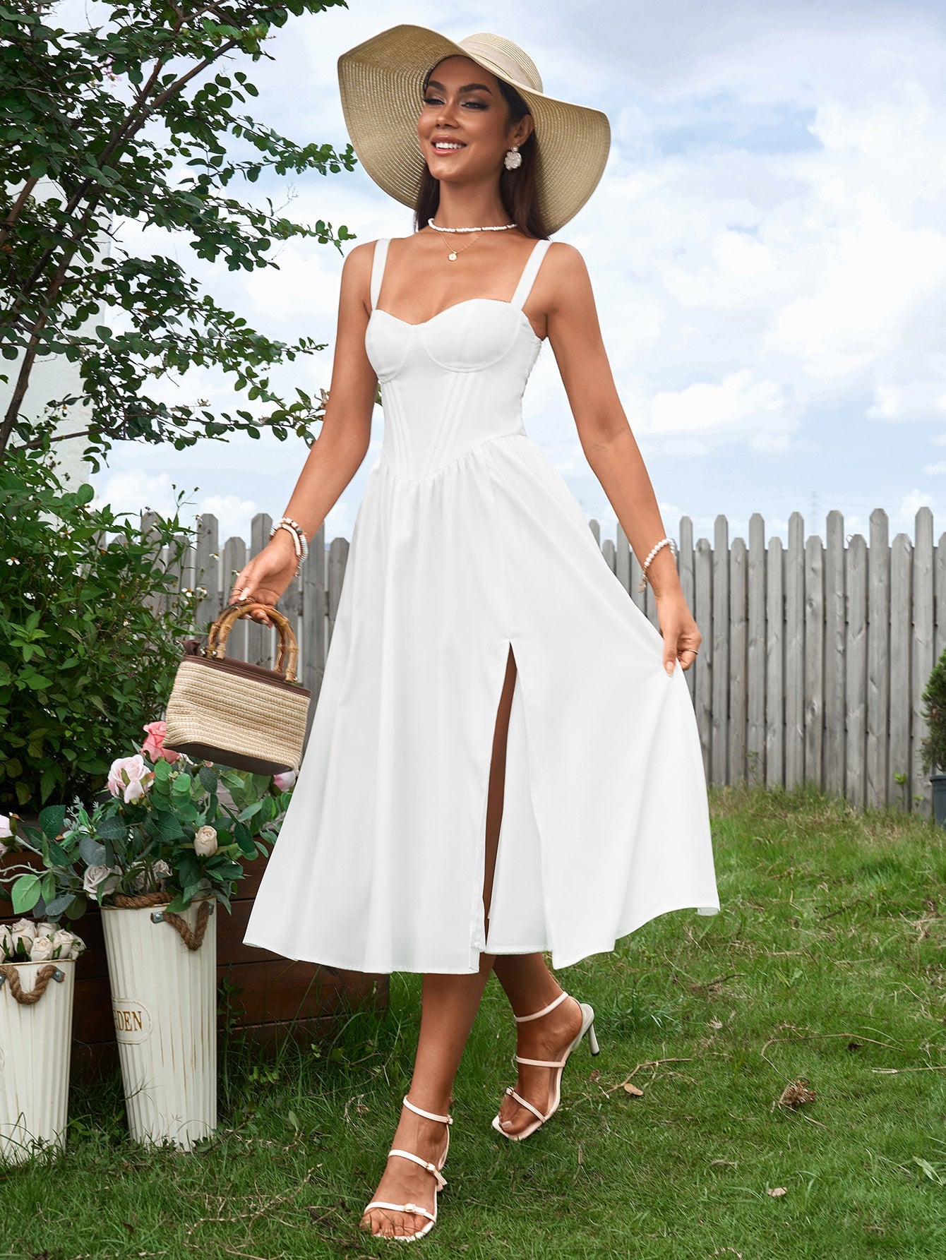 Crisscross Tie Back Ruched Corset Split Dress