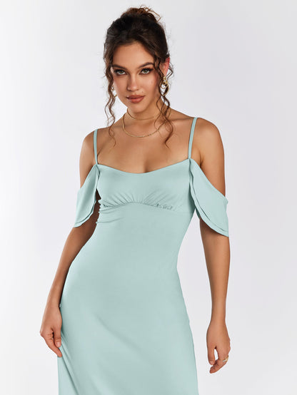 Draped Sleeve Ruched Bust Bodycon Dress