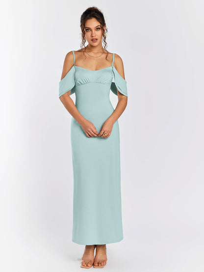 Draped Sleeve Ruched Bust Bodycon Dress