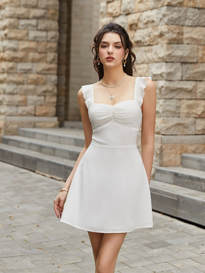 Fly Sleeve Ruched Bust Crisscross Tie Back Dress