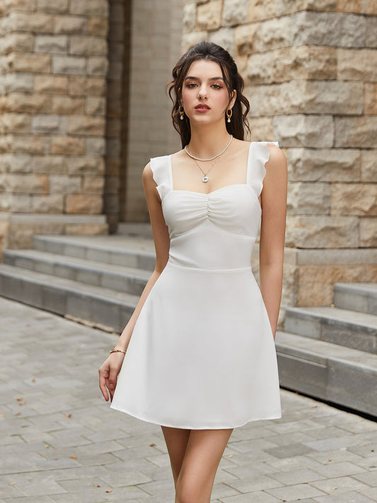 Fly Sleeve Ruched Bust Crisscross Tie Back Dress