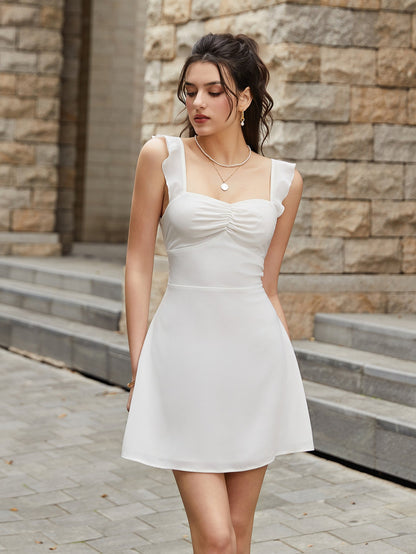 Fly Sleeve Ruched Bust Crisscross Tie Back Dress