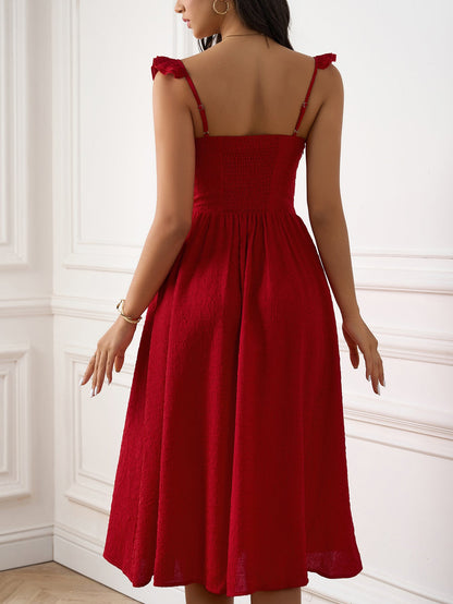 Fly Sleeve Ruched Split Thigh Solid Dress