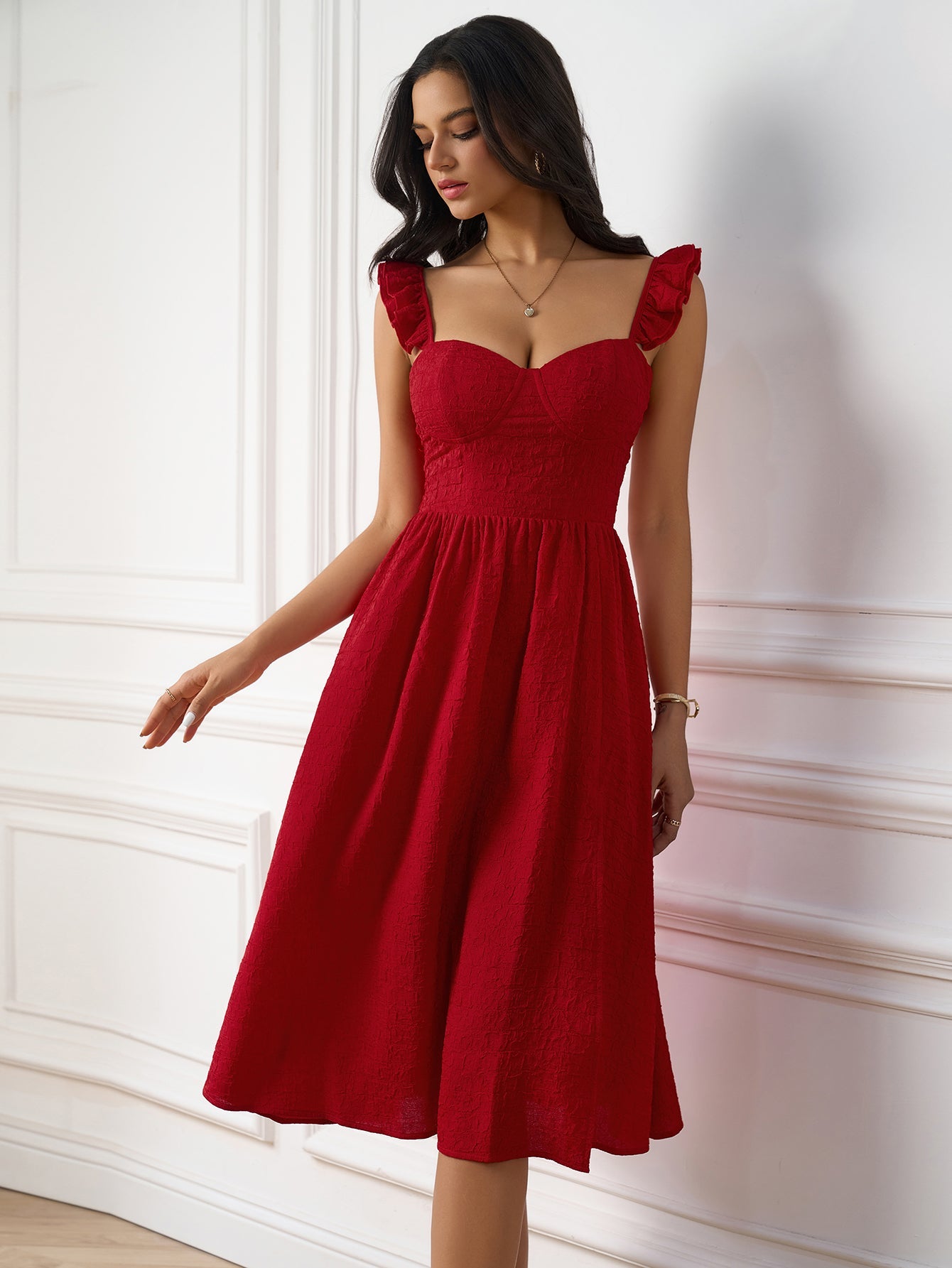 Fly Sleeve Ruched Split Thigh Solid Dress