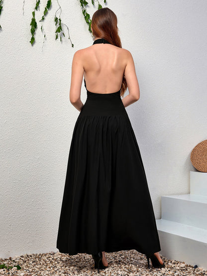 Halter Backless Flared Hem Long Dress