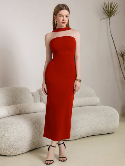 Halter Backless Split Bodycon Long Dress
