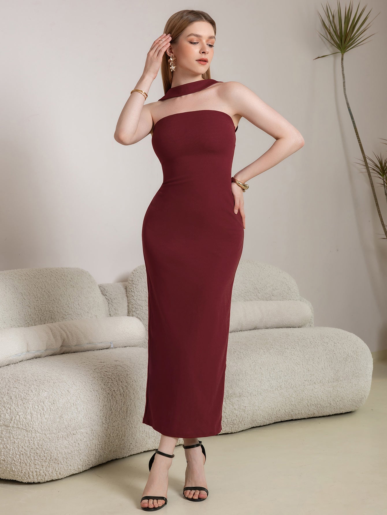 Halter Backless Split Bodycon Long Dress