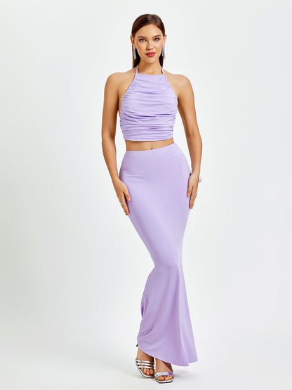 Halter Ruched Tie Back Top&Mermaid Bodycon Skirt
