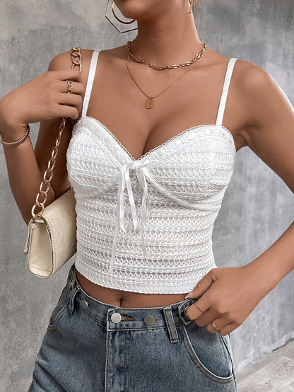 Jacquard Lace Trim Knitted Crop Top