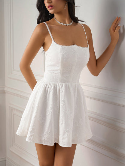 Jacquard Ruched Back Flared Hem Cami Dress