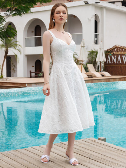 Jacquard V-Neck Tie Back Midi Dress