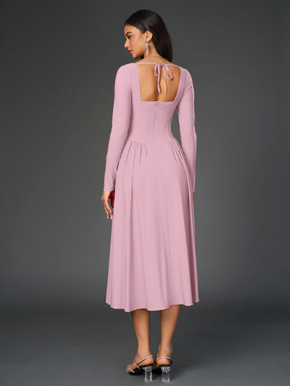 Long Sleeve Tie Back A-Line Dress