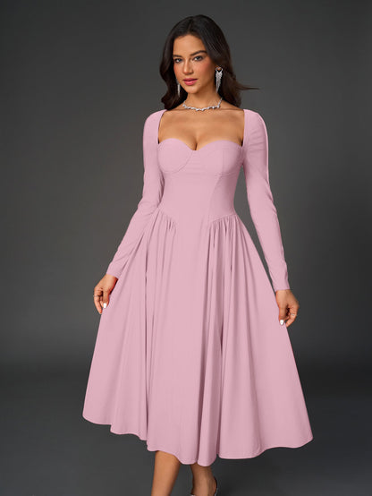 Long Sleeve Tie Back A-Line Dress